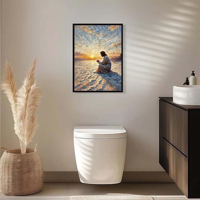 Christian Wall Art Print, Religious Scripture Biblical Decor, Faith-Based Inspirational Landscape with Cross, Digital Printed Canvas Poster for Church, Home Chapel, Prayer Room Decor