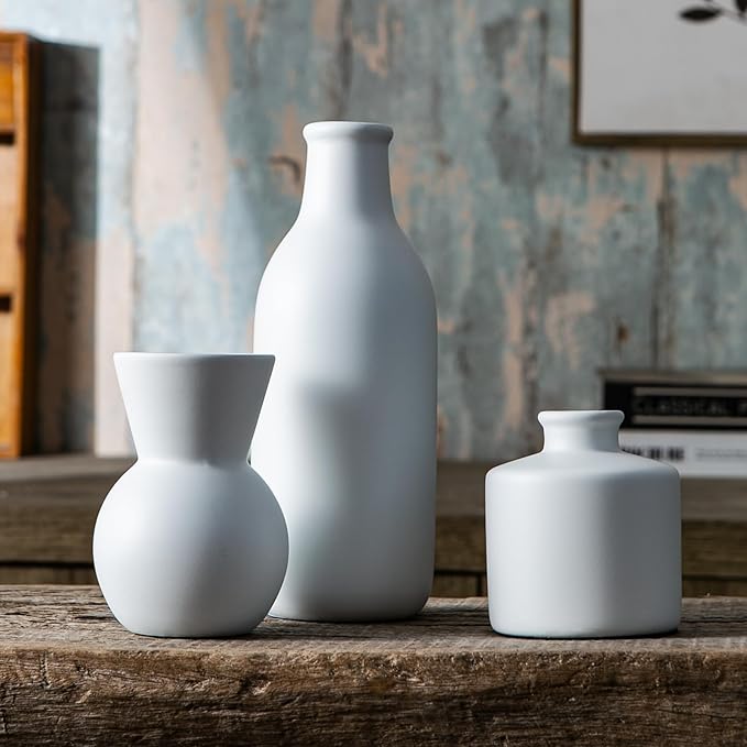 Ceramic Flower Vase Without Dried Fake Flowers, Small Vase for Centerpieces, Modern Vases for Home Decor- 3 Pcs