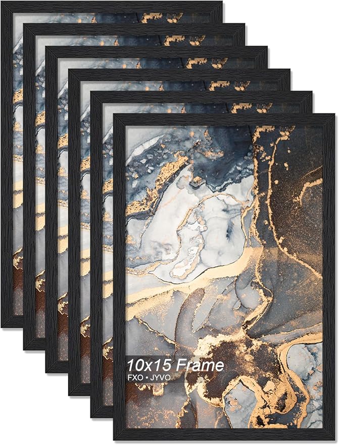 Engineered Wood 10x15 Picture Frame Set of 6, Black Frame for 10 x 15 Inch Picture Poster Photo, Light Weight 10 by 15 Frame with Wood-grain for Wall - 6 Pack/Black/10 x15