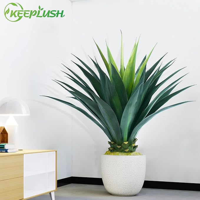 3.5ft Artificial Agave Plant, 42 Inch Tall Faux Agave Plants in Black Pot, Fake Floor Plant Outdoor Indoor for Front Porch Patio Home Office Door Step Hotel Desert Style Decor 1PCS