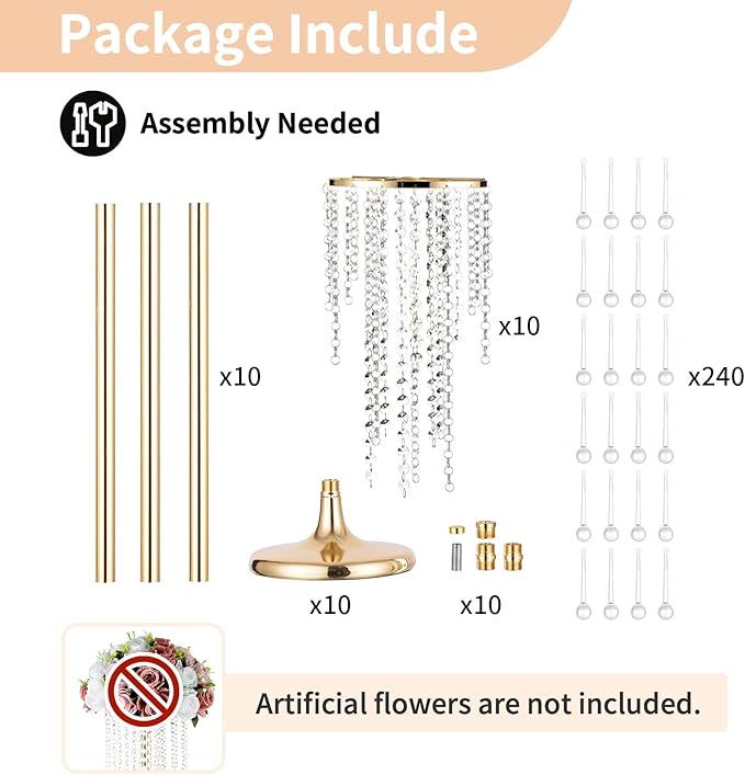 NUPTIO Gold Vases for Centerpieces Wedding - 10 Pcs 39.4in Tall Vase Chandelier Centerpiece for Tables - Flower Stand Bulk for Weddings