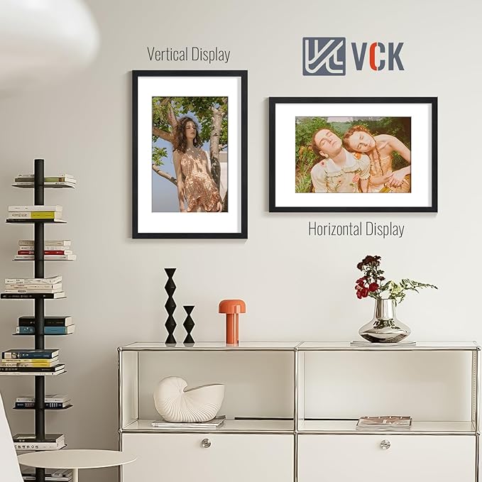 VCK 16x24 frame 5 Pack, Display Poster 12x18 with Mat or 16x24 without Mat, Textured Exclusive Solid Wood Picture Frame, Black