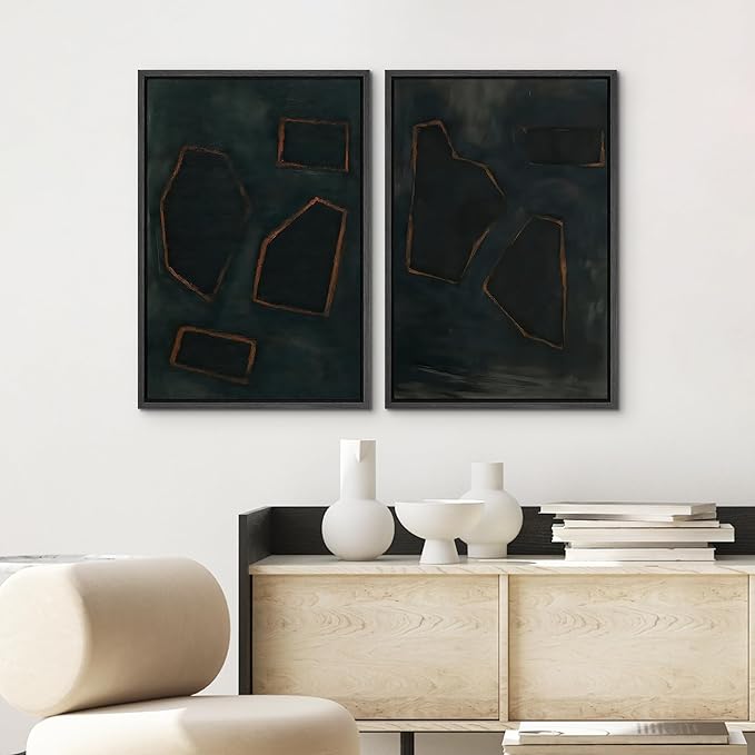 SIGNWIN Framed Wall Art Print Set Dark Geometric Abstract Modern Minimalist Shapes Illustrations Modern Art Rustic Relax/Calm Multicolor for Living Room, Bedroom, Office - 16"x24"x2 BLACK