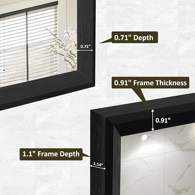 WEER Black Framed Mirror, 40X36 Inch Matte Black Wall Mirror for Bathroom, Rectangular Black Bathroom Vanity Mirror, Tempered Glass, Anti-Rust, Hangs Horizontal or Vertical