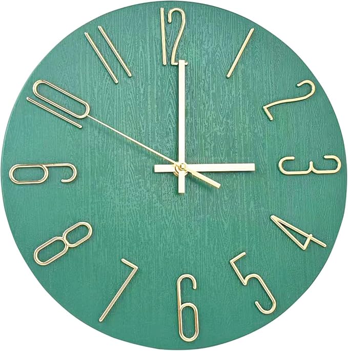 Faupugh 12 inch Silent Wall Clock, Battery Powered Wall Clock, Suitable for Home, Office, School, Kitchen, Bedroom, Living Room (Grass Green)
