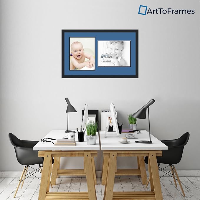 ArtToFrames Collage Photo Frame Double Mat with 2-11x14 Openings and Satin Black Frame