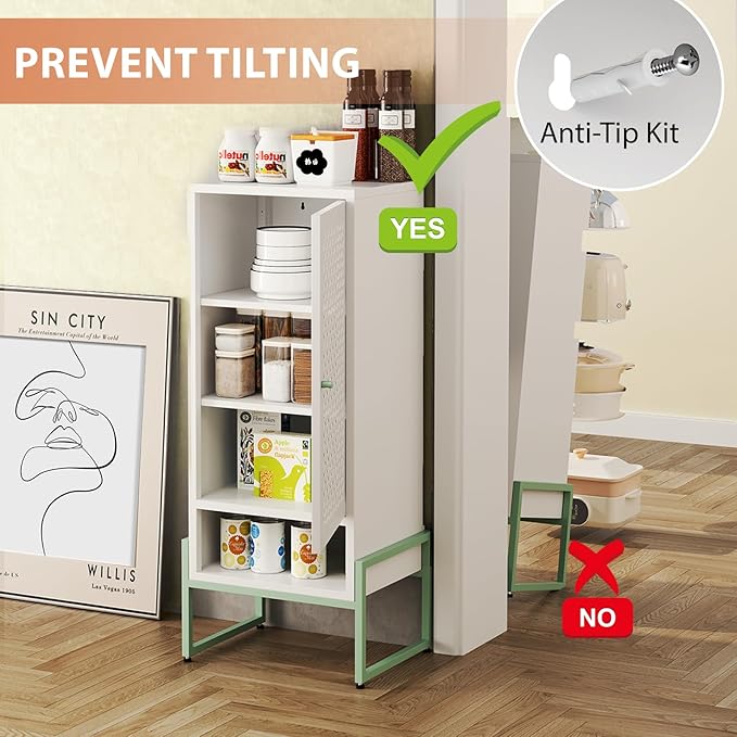 LEYNOT Small Bathroom Storage Cabinet 42.51“H Metal Bathroom Floor Cabinet with Adjustable Shelves for Pantry，Kitchen, Home Office, Living Room, Dinning Room