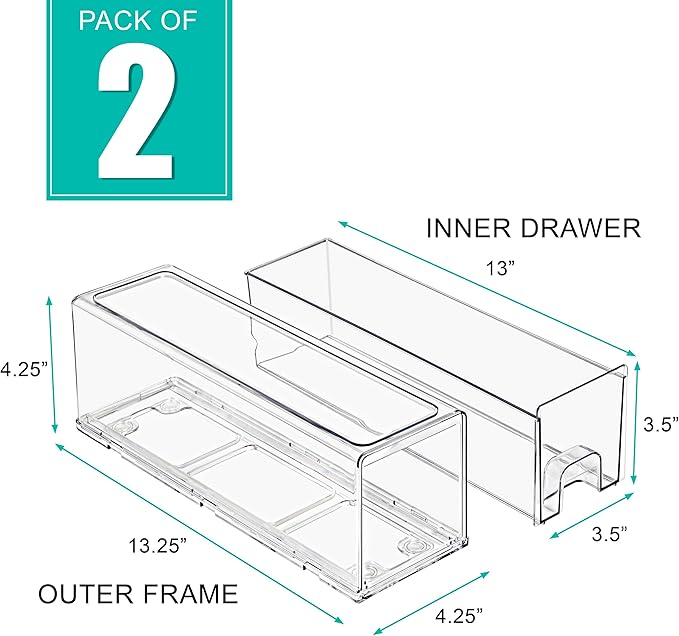Sorbus Small Clear Stackable Storage Drawers – 2-Pack Plastic Organizer Bins with Handles – Stackable Pull-Out Storage Drawers for Closet, Pantry, Office, Bathroom, Craft, and Toy Organization