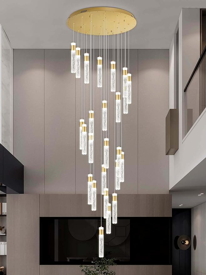 130inch Gold Staircase Chandeliers for High Ceilings Long Spiral Chandeliers Large Foyer Ceiling Light (25-Light)