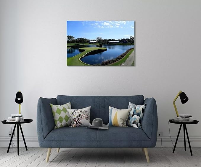 TPC Sawgrass Golf Course Wall Art for Living Room Bedroom Office Wall Decor - USA Golf Course Picture Poster Framed Artwork Canvas Prints Golf Art Ready to Hang(18''H x 24''W)