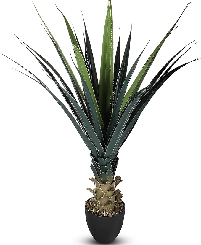 Giegxin 1 Piece 4ft Tall Artificial Spiked Agave Plant Potted Faux Agave Plants 48'' UV Resistant Large Realistic Artificial Greenery Outdoor Indoor for Housewarming Gift House Garden Bathroom