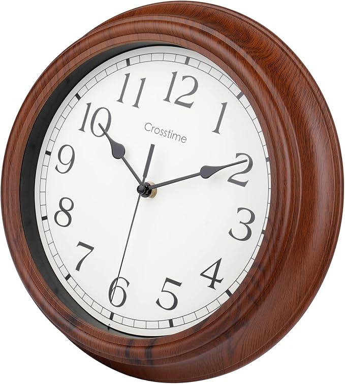 Wall Clock, Wood Grain Vintage Retro Decorative Battery Operated Waterproof Wall Clocks for Kitchen Bathroom Living Room Home Decor,12 Inch Brown