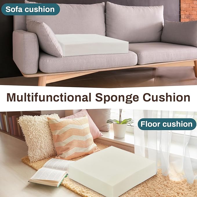 Frienda 2 Pack 6" x 24" x 24" Upholstery High Density Foam Cushion Replacement Square Cut to Size Foam Couch for Chair Couches Padding Shipping Packing DIY Cosplay Projects
