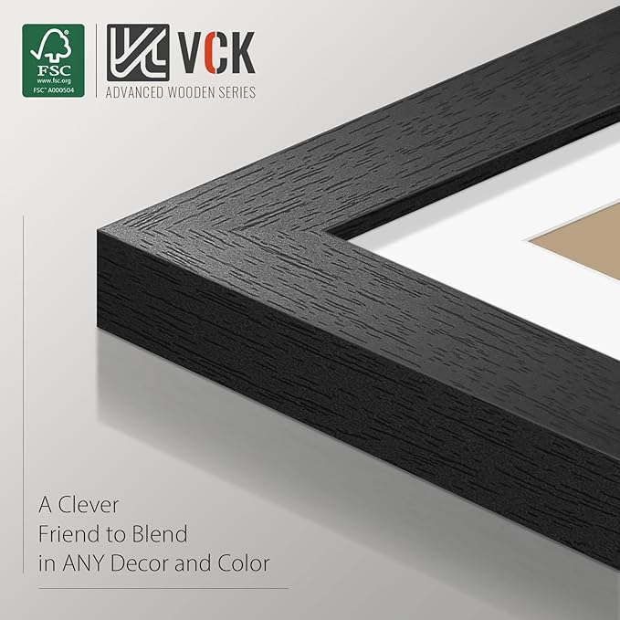 VCK 12×16 Picture Frame Black Set of 2 for Display Picture 8x12 with Mat or 12×16 without Mat Poster Frame Made of MDF Wood and Tempered Glass Black