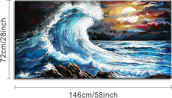 Waves Under The Moonlight Wall Art Decor Artwork for Bedroom (30x60 Inches)
