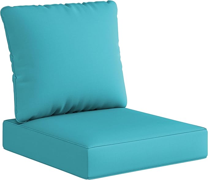 UIXE 24.5" Deep Seat Outdoor Cushion Set with Back Pillows, Patio Furniture Cushions, Sectional Sofa Bistro Chair Cushion - Teal Blue, Set of 2