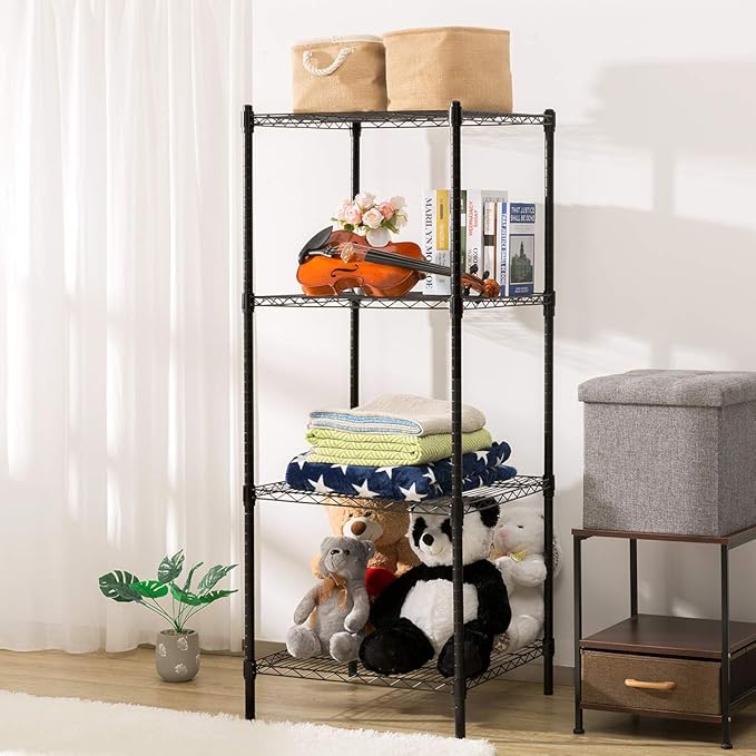 HollyHOME 4 Shelves Adjustable Steel Wire Shelving Rack, Metal Heavy Duty Storage Shelf, Bathroom Storage Tower Kitchen Shelving, 6060CM