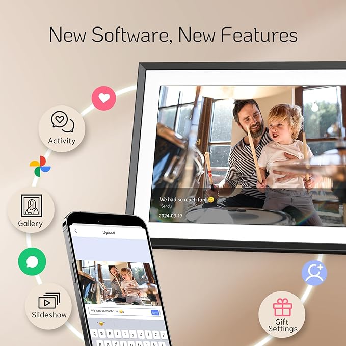 NexFoto 10.1 Inch Touchscreen Digital Picture Frame 64GB, HD WiFi Digital Photo Frame, Unboxing Gift Mode, Add Photos from Google Photos, Easy to Share Photos/Videos, Gifts for Mom, Black