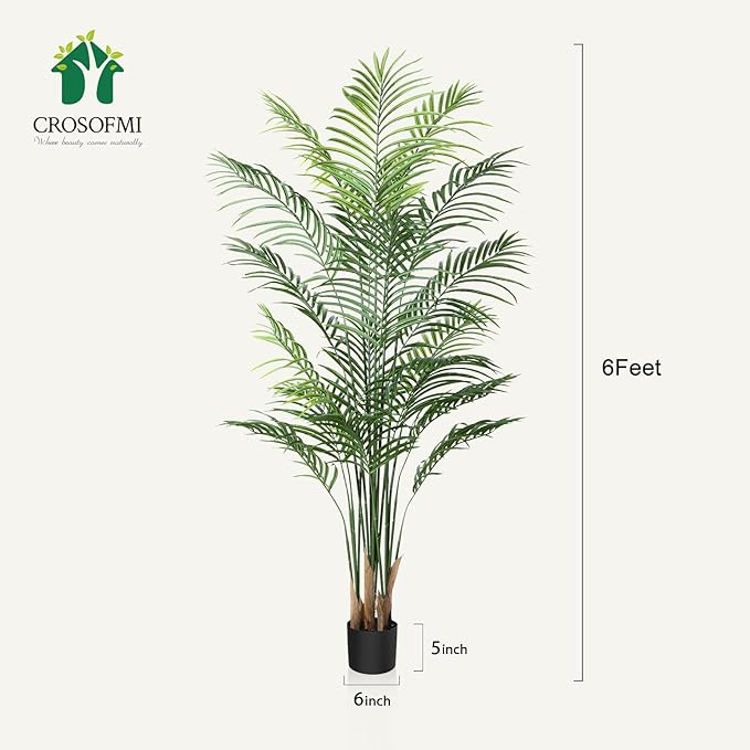 Artificial Palm Tree 6Ft Faux Dypsis Lutescens-Tall Fake Plants with Adjustable Branches,No Maintenance,Tropical Palm Tree for Indoor Decor - Ideal for Living Room,Office,Commercial Spaces,2pcs