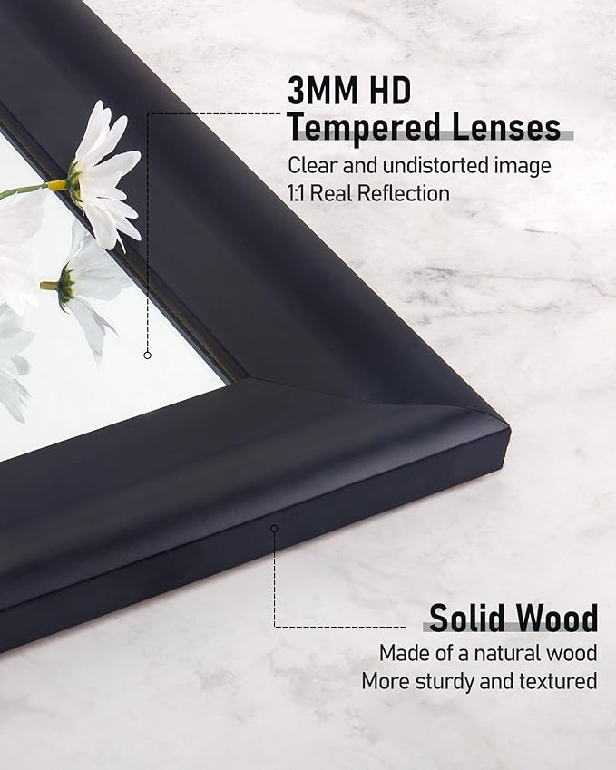 CULER Black Wood Wall Mirror for Bathroom,Rectangle Large 30 x 40 inch Hanging Vatiny Black Mirrors with Wooden Frame for Living Room,Bedroom,Entryway