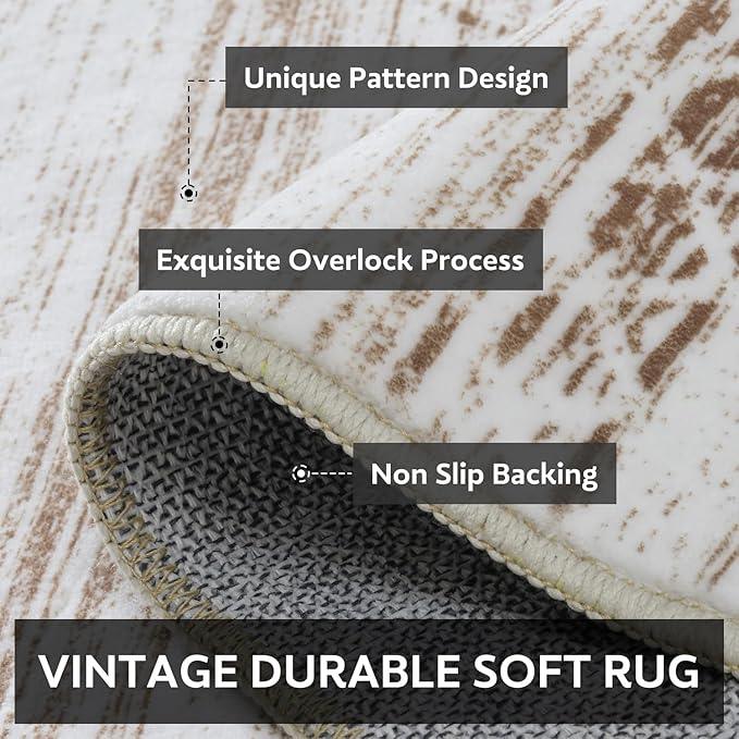 10x14 Area Rugs for Living Room Machine Washable Rug Distressed Indoor Carpet Neutral Moroccan Boho Rug Ultra Soft Area Rug for Bedroom Dining Room Playroom Office, Brown