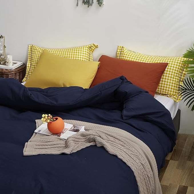 Luxlovery Navy Blue Comforter Set Full Dark Blue Bedding Comforter Set Full Solid Color Soft Breathable Blanket Quilts Cozy Comforter for Women Men Adults