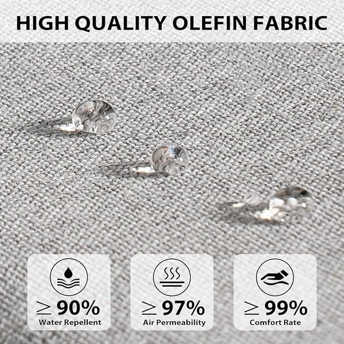 Sundale Outdoor Olefin Deep Seat Cushion Set of 2, Patio Chair Cushion and Pillow, Water-Resistant Sectional Sofa Pad with Straps Light Gray, 24 x 24 x 4 Inches