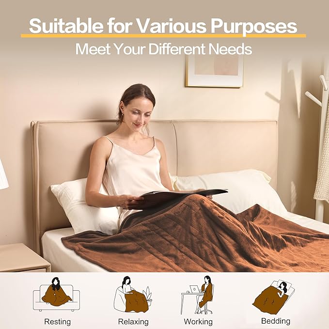 Gintao Electric Heated Blanket Full Size, 72"x84" Double Soft Flannel Electric Blanket with 3 Heating Levels,ETL&FCC Certified,8H Auto Off Heating Blanket&Overheat Protection,Gifts,Brown