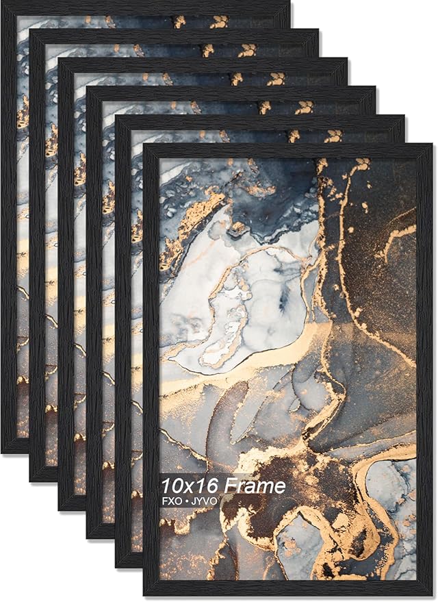 Engineered Wood 10x16 Picture Frame Set of 6, Black Frame for 10 x 16 Inch Picture Poster Photo, Light Weight 10 by 16 Frame with Wood-grain for Wall - 6 Pack/Black/10 x16
