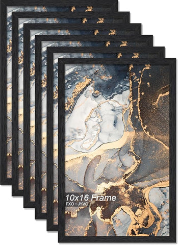 Engineered Wood 10x16 Picture Frame Set of 6, Black Frame for 10 x 16 Inch Picture Poster Photo, Light Weight 10 by 16 Frame with Wood-grain for Wall - 6 Pack/Black/10 x16