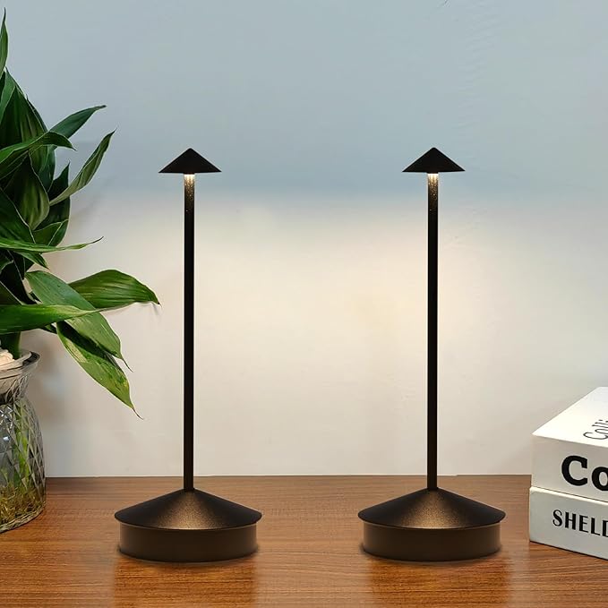2 Pack Aluminum Cordless Table Lamps, 6000mAh Rechargeable Battery Operated Lamps, Portable Touch Lamp Outdoor Camping Lamp 3 Color Stepless Dimming Lamp for Restaurant/Patio/Dinning（Black）