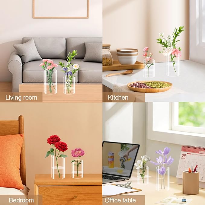 32 Pack Acrylic Vases, 6 inch and 4 inch Clear Cylinder Acrylic Plastic Flower Vase Bulk Unbreakable Plastic Vases for Centerpiece Home Wedding Decor (16pcs 6in +16pcs 4in)