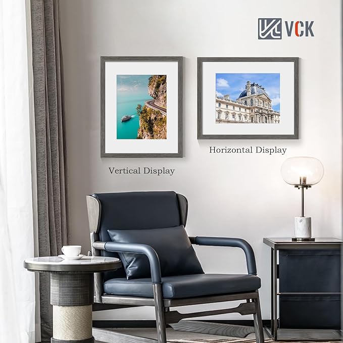 VCK 16x20 Picture Frame 5 Pack - Grey, High-End Wood Poster Frames with Tempered Glass, Display 11x14 Photo with Mat or 16x20 without Mat, Art Gallery-Quality, Wall Hanging, Grey