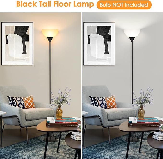 Floor Lamp, LED Standing Lamps with White Plastic Shade, Black Modern Torchiere Floor Lamp, Tall Lamps for Living Room Dorm, Bulb not Included