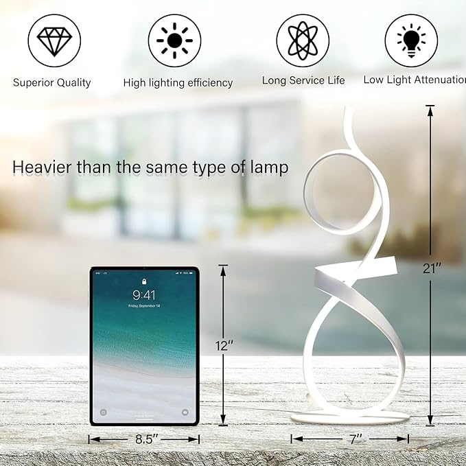21inch High Brightness LED 3Color Touch Dimming Table Lamp for Bedside Lamp,Art Decorative Light,Stepless Dimmable Bedside Light，white Lights,modern lamps table,bedroom nightstand lamps(White)