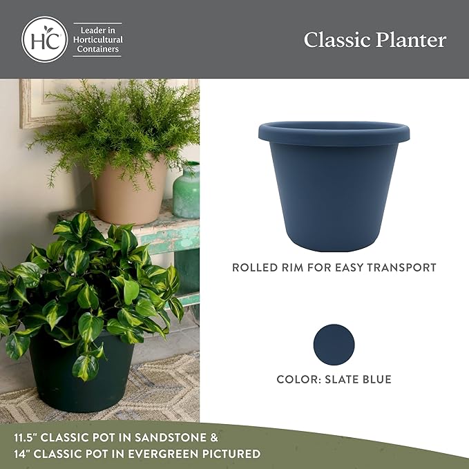 The HC Companies Classic Round Plastic Plant Pot w/Rolled Rim - Lightweight & UV Resistant Flower Pot for Herbs & More - Outdoor & Indoor Plant Pots w/Drainage (17 inch Slate Blue, Pack of 2)
