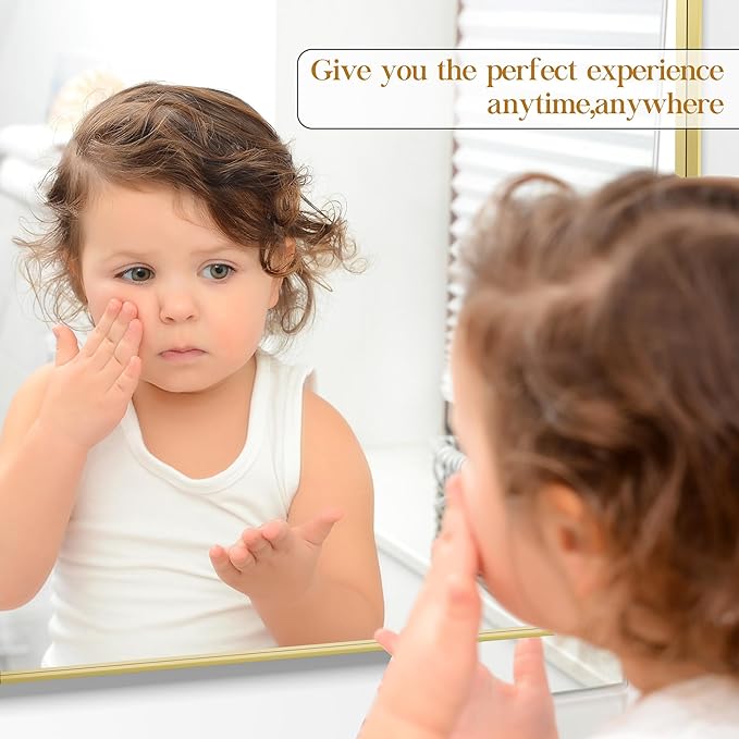 Fun Memories Gold Bathroom Mirror 22X30 Inch Bathroom Vanity, Metal Gold Frame Large Mirror, Modern Wall Mirror for Bathroom, Tempered Glass, Farmhouse, Horizontally or Vertically