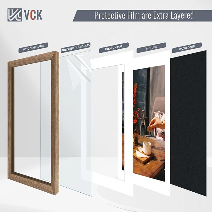 VCK 24x36 Poster Frame 5 Pack - Walnut, High-End Wood Picture Frames with Polished Plexiglass, Display 20x30 Photo with Mat or 24x36 without Mat, Art Gallery-Quality, Wall Hanging, Walnut