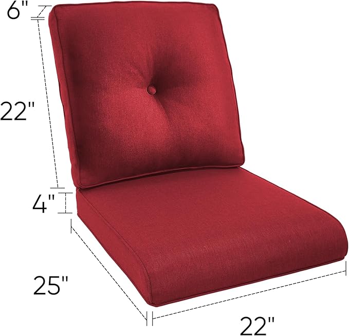 22x25/22x24 Outdoor Furniture Cushions Set of 6 - Comfortable Patio Chair Cushion for Rattan Wicker Dining Rocking Swivel Chairs Loveseat Couch L-Shape Sectional Sofa - Red/Button