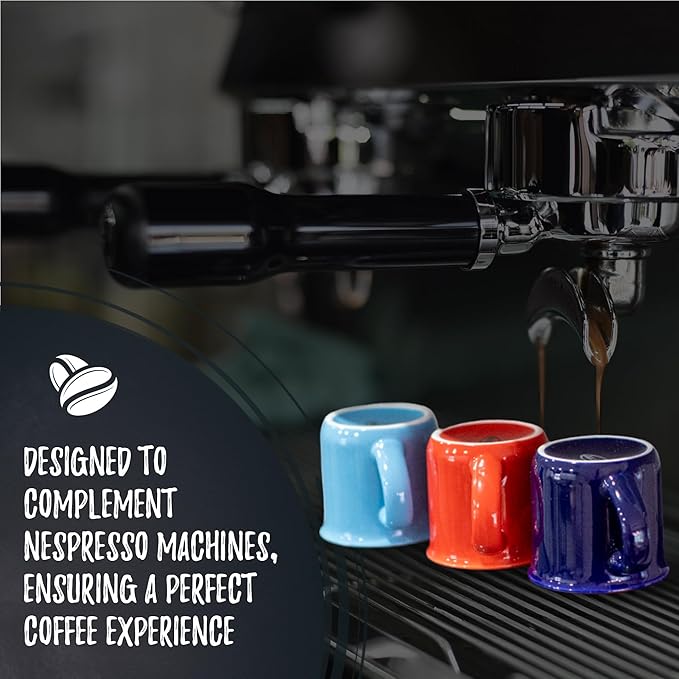 Bacimi® Mini Ceramic Espresso Mugs (Set of 6 / 3oz / 90ML) - Small Drinking Cups with Handle - Dishwasher & Microwave Safe - Modern Mugs for Coffee, Tea, Cocoa, Milk & Latte