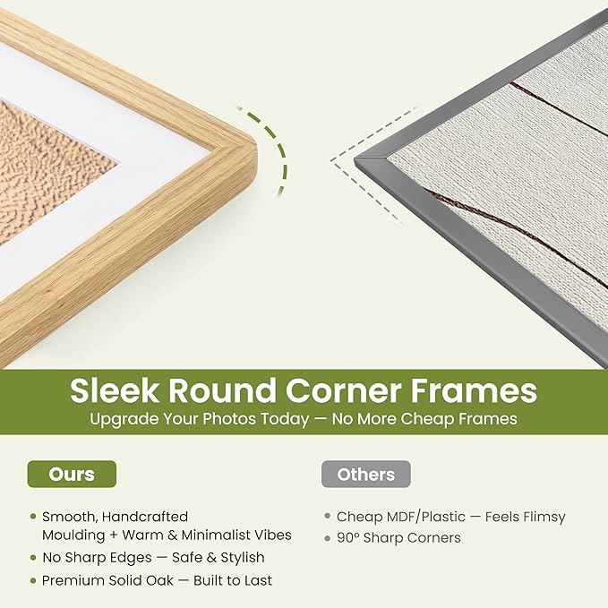 4x6 Round Corner Picture Frame, Solid Oak Wood Photo Frame With Mat For 3.5x5, Shatterproof Plexiglass Includes Hanging Hardware For Wall Hanging Or Tabletop Display Frame, Natural Oak, 1 Pack