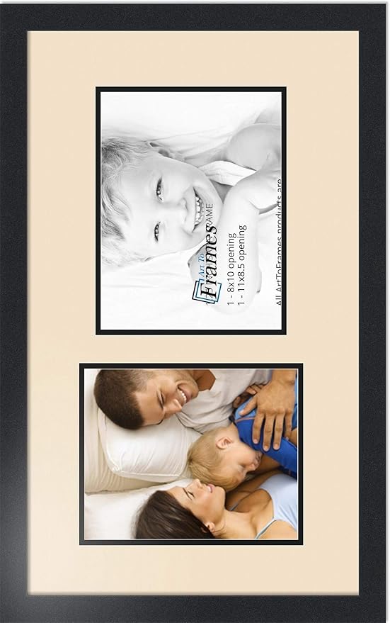 ArtToFrames Collage Photo Frame Double Mat with 1 - 8.5x11^ 8x10 Openings and Satin Black Frame