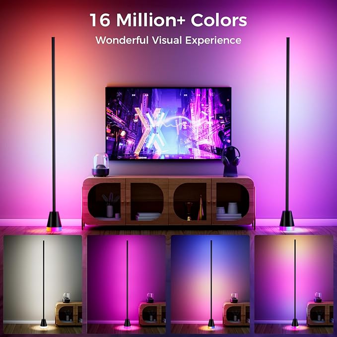 2PCS RGB Corner Floor Lamp, 60 Inch Bright Standing Lamps for Bedroom with APP and Remote Modern Floor Lamp Color Changing Ambience Light with Music Sync and 16 Million Colors
