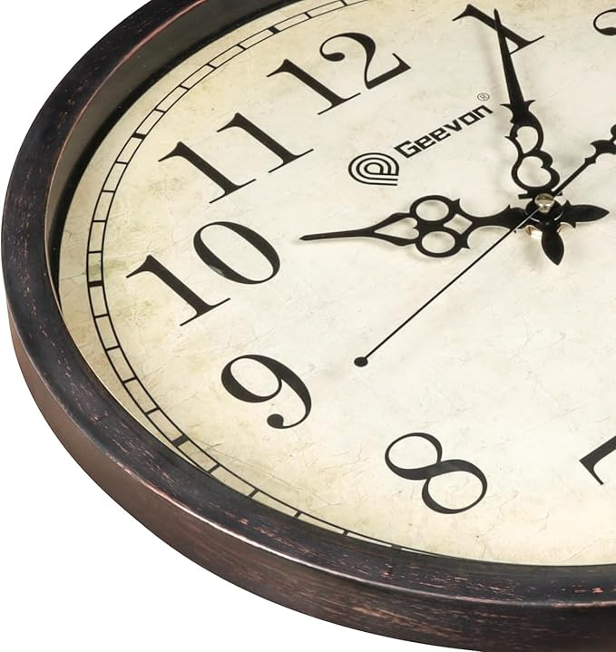 Geevon Vintage Wall Clock, Silent 16" Non Ticking Retro Round Clock Quartz Decorative Battery Operated Wall Clock for Kitchen,Office,Classroom,Bedroom,Living Room Decor