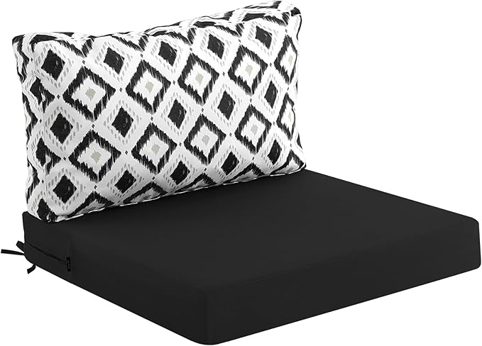 idee-home Outdoor Cushions for Patio Furniture, Outdoor Seat Cushion, Waterproof Hampton Bay Deep Seat Replacement Couch Chair Cushions for Garden Lawn Backyard Deck, 28.5 x 28.5 Black Pattern