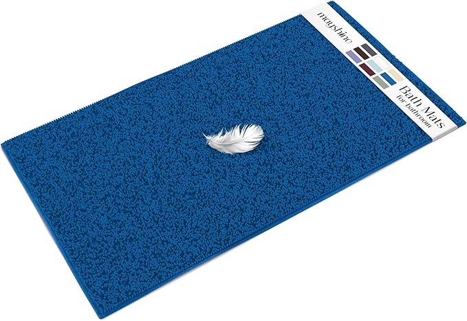 MAYSHINE Plush Shaggy Chenille Bath Mat | Extra Soft, Super Absorbent, Non-Slip Bathroom Rug | Fluffy Microfiber, Area Rug Sets for Bathroom Floor, Kitchen, Living Room | 59"x31" | Dark Blue