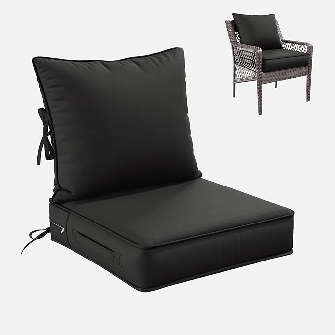 Premium Outdoor Seat Cushion Chair Cushions for Patio Furniture 19 L X 19 W X 4 H Waterproof & Fade Resistant Deep Seat and Backrest Cushion Set with Removable Covers for Chair, Sofa
