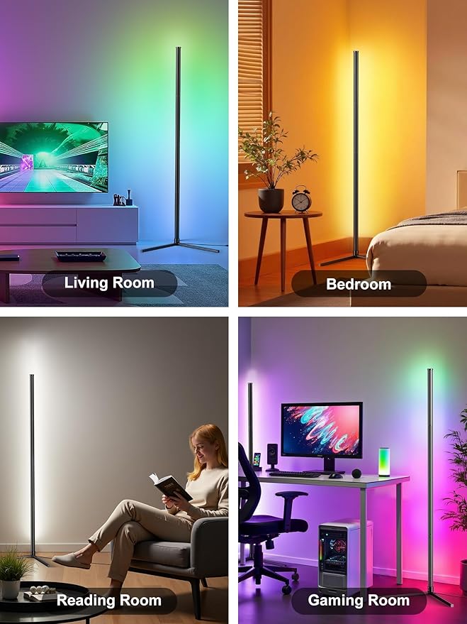 2Pack Corner Floor Lamp, Modern LED Corner Lamp with APP & Remote Control, 16 Million Colors, 68+ Scene Modes, Music Sync, Ambient Lighting for Living Room, Bedroom, and Gaming Room