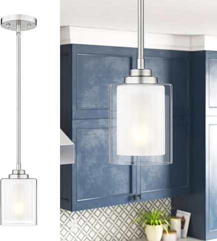TENGXIN Modern Pendant Light,Brushed Nickel Modern Pendant Light for Kitchen Island,Hanging Ceiling Light Fixture,Farmhouse Pendant Lighting for Dining Room Bedroom Bar Office,TXPLBN02