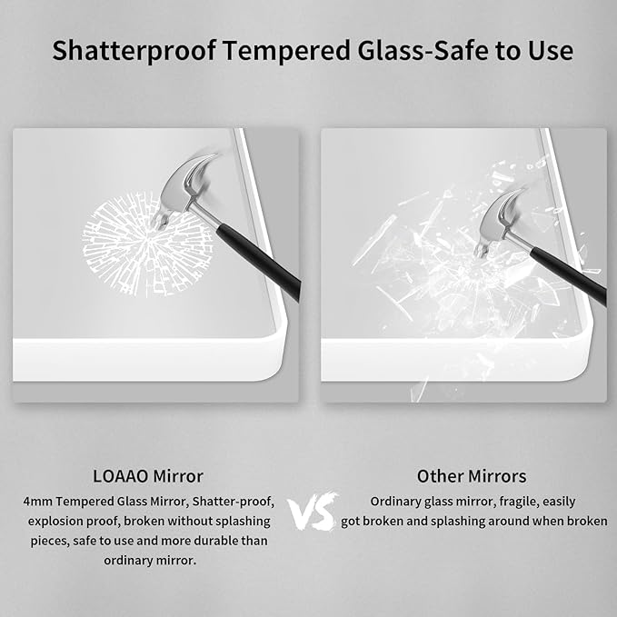 LOAAO 48x30 Inch White Metal Framed Bathroom Mirror for Wall, White Bathroom Vanity Mirror Farmhouse, Large Rounded Rectangle Mirror, Anti-Rust, Tempered Glass, Hangs Horizontally or Vertically